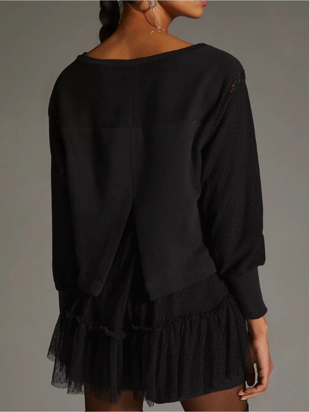 Anthropologie Black Pullover Sweatshirt with Dotted Tulle Hem - Picture 10 of 10